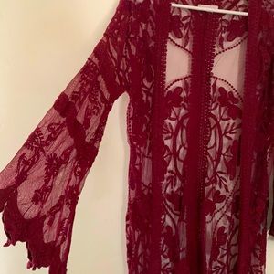 Deep red sheer lace cover up